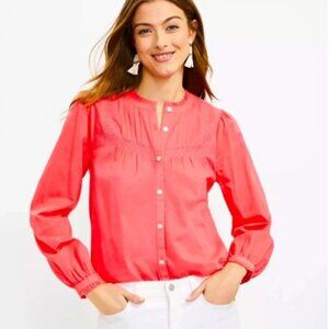 NEW Ann Taylor LOFT Coral Long Sleeve L/S Pleated Pintuck Button Up Blouse Top